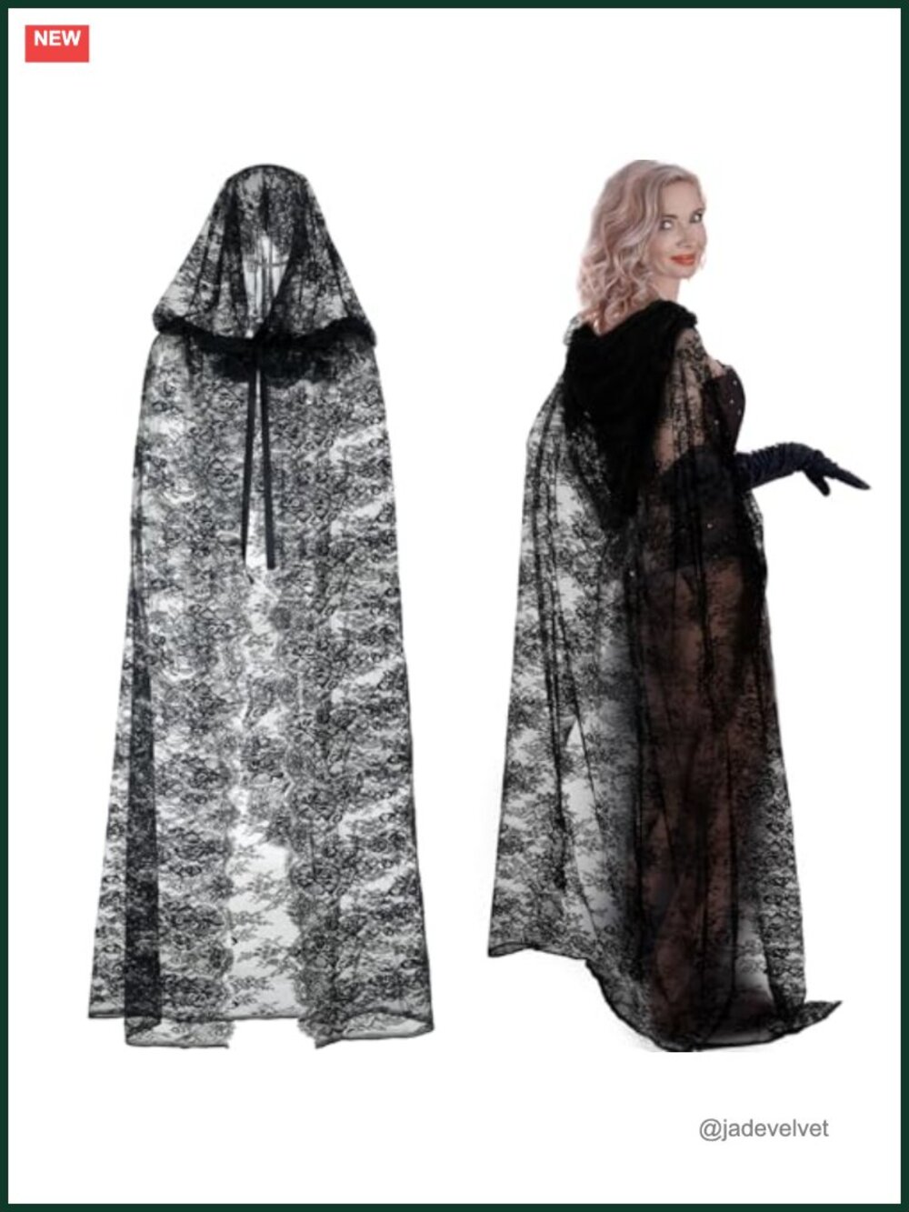 Women's Gothic Lace Witch Cape Halloween Costume Robe